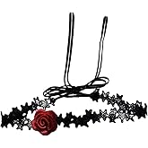 Izpack Black Silk Choker Necklace for Women Girls Red Rose Flower Tattoo Necklaces Retro Lolita Jewelry Gifts Cosplay Party