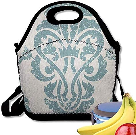 LPoxsmovw Neoprene Lunch Bag Tote Reusable Insulated Waterproof School Picnic Printed Damask Classical Luxury Old Fashioned Royal Victorian