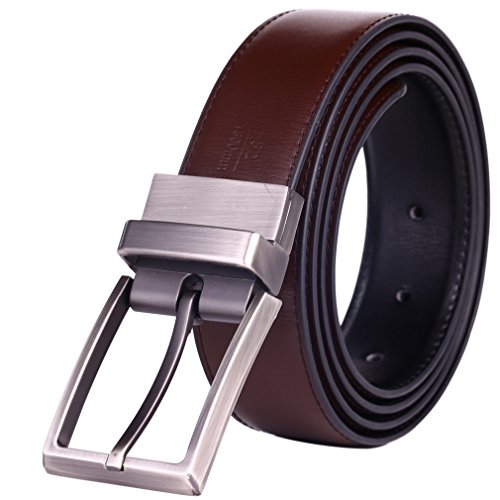 Beltox Fine Men's Dress Belt Leather Reversible 1.25" Wide Rotated Buckle Gift Box ... (Black/Brown,36-38) ...