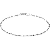 SEA OF ICE Sterling Silver 1mm Diamond-Cut Alternate Bead Italy Rolo Chain Bracelet for Women, Size 7.25 Inches