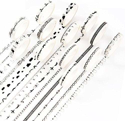 Eshanmu13 Rolls White Black Decorative Washi DIY Sticker Paper Tape