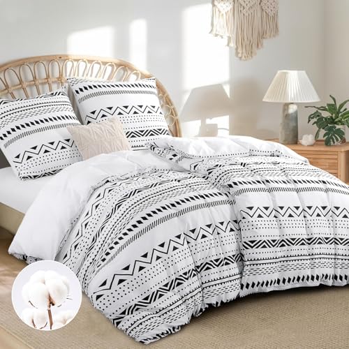 RUIKASI Bettwäsche 135x200 Baumwolle 4teilig Grau - Baumwollbettwäsche 135 x 200 4tlg mit Boho Grau, Bettbezug Set 4 teilig Cotton mit Reißverschluss