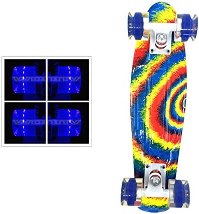 wonnv Retro Mini Cruiser 22 inch Complete Skateboard (Tye dye LED wheels)