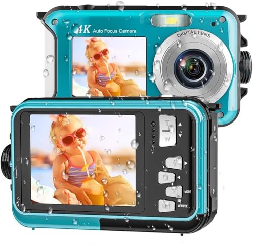 Acuvar Waterproof Digital Camera, 48MP Underwater Camera with Dual-Screen, Autofocus, 11FT Depth, Floatable Point and Shoot Camera for Snorkeling, Compact Water Proof Camera with 1250mAh Battery(Blue)