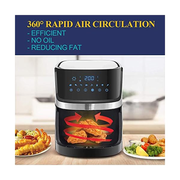 Air-Fryer-Elegant-Life-XXL-Electric-Hot-Air-Fryer-Oven-with-8-Presets-LED-Touch-Panel-5L-Non-Stick-Air-Frying-Basket-1-60-Mins-Timer-80-200-Temperature-Control-1700W-Black Air Fryer, Elegant Life XXL Electric Hot Air Fryer Oven with 8 Presets LED Touch Panel & 5L Non-Stick Air Frying Basket, 1-60 Mins Timer & 80-200℃ Temperature Control, 1700W, Black