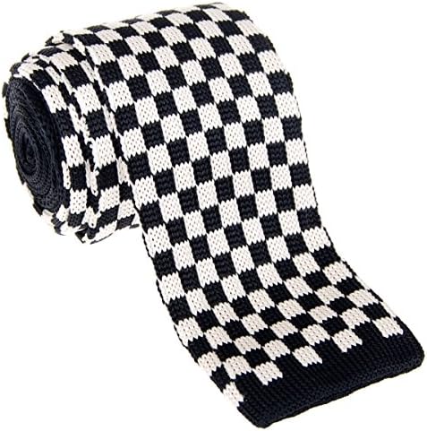 Retreez Vintage Smart Casual Classic Check Men's 2.4" Skinny Knit Tie - Black and White