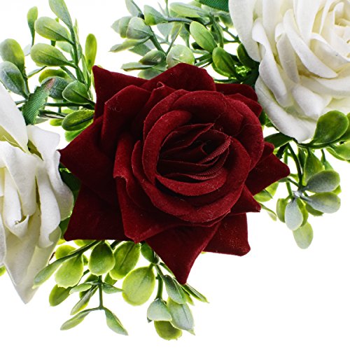 Daisyu Boho Flower Headband Hair Wreath Bridal Flower Crown Wedding Floral Crown Garland Halo (White/red)