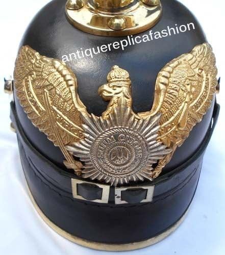 German WWI Pickelhaube Helmet LEATHER Helmet Long Spiked Officer Leather Helmets