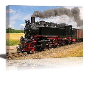 Steam Train with Black Smoke Running on Island Rugen Northern Germany - Canvas Art Wall Art - 12" x 18"