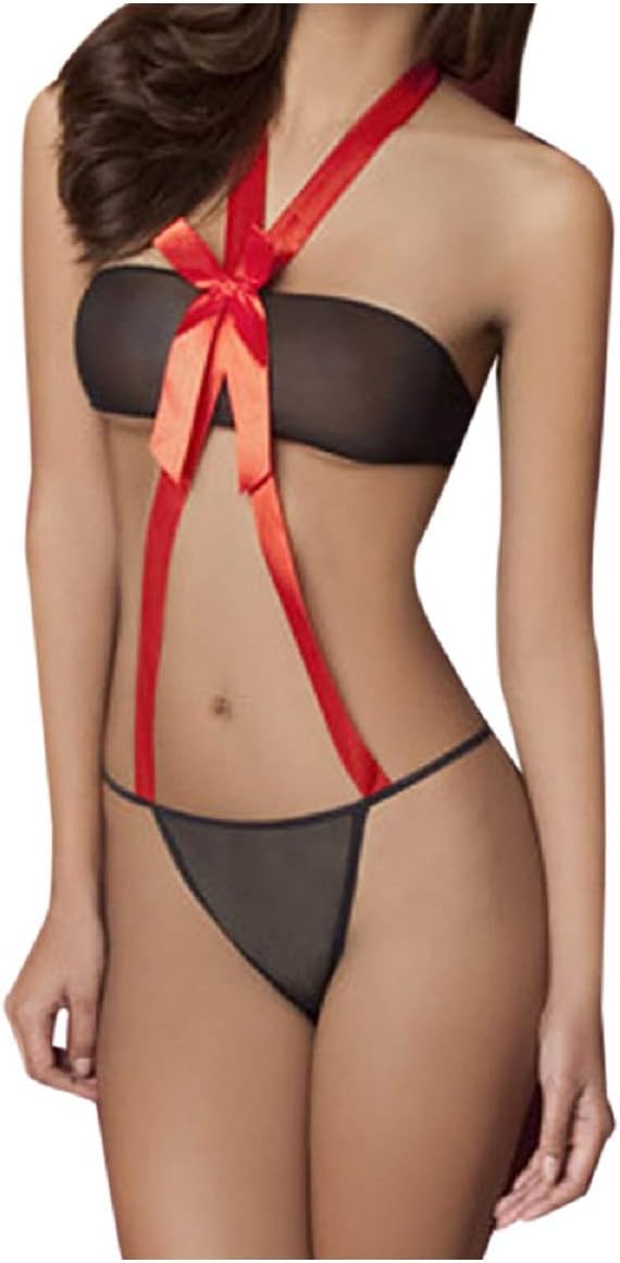 Christmas Lingerie Outfits, Womens Lace Lingerie Bra and Panty Set Strappy Babydoll Mini Bodysuit