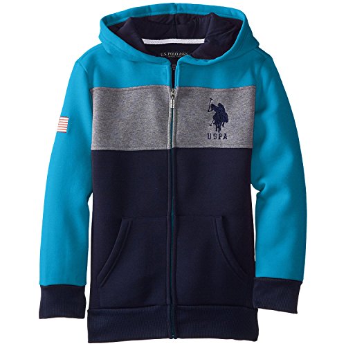 U.S. Polo Assn. Little Boys' Colorblock Fleece Hoodie, Teal Blue, 5/6