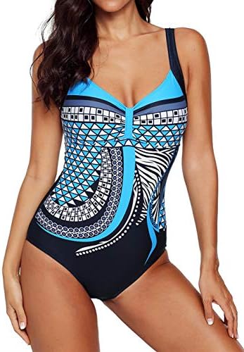 Tiksawon Retro Swimsuit Women's Printed Vintage Swimwear Tummy Control Swimsuit Push Up One Piece Bathing Suit