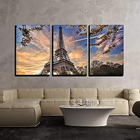 Eiffel Tower with Spring Tree in Paris France x3 Panels