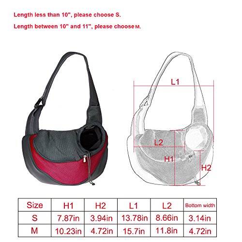 CISNO Small Pet Dog Cat Kitty Carry Carrier Outdoor Travel Oxford Single Shoulder Bag Sling (M, Red) - Thumbnail 2