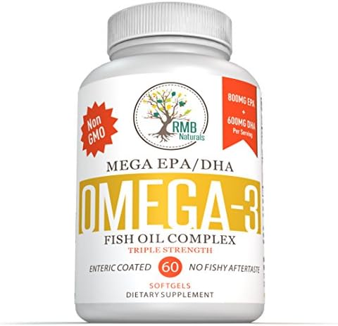 Omega 3 Fish Oil Complex TRIPLE STRENGTH | Non GMO | 800mg EPA- 600 mg DHA | Wild Caught | Pharmaceutical Grade Softgels, RMB Naturals