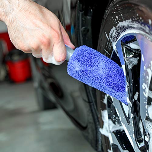 Viking Car Care 534001 Premium Metal Free Wheel and Rim Brush - 2 Inches x 14.3 Inches, Blue and Grey - Thumbnail 3