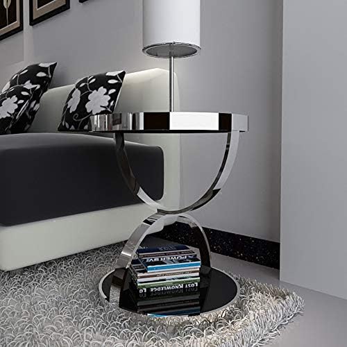 ZJJ Modern Minimalist Stainless Steel Gold Round Table Gold-plated Tempered Glass Sofa Side Table Leisure Coffee Table (color : Silver, Size : 48 * 50cm)