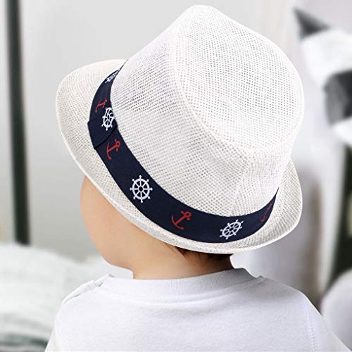 Unisex Kids Straw Trilby Fedora Cap Felt Fedora Hat Short Summer Sun Hat, White