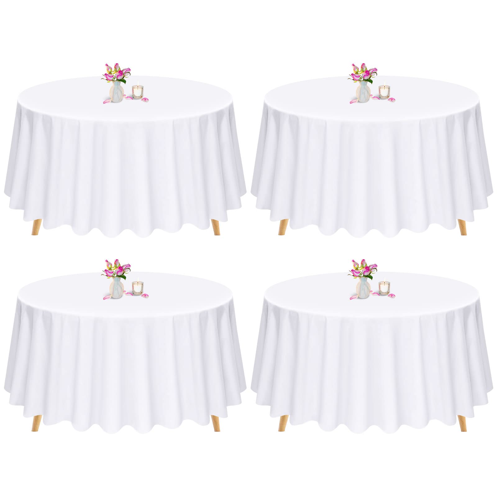 Pesonlook Round Tablecloth - 4 Pack 90 Inch White Round Table Cloths,Premium Polyester Resistant Table Cover for Wedding, Party, Dining,Banquet,Buffet Table, Holiday,Dinner Tables Decorate
