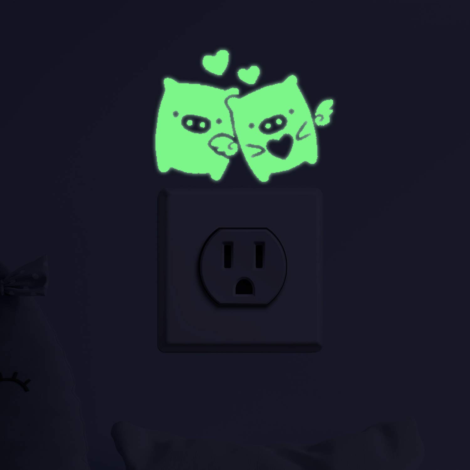 Wall Stickers Glow in The Dark. Decorative Vinyl for Plug or Switch ENAMORADOS Pigs. Fluorescent Animal Stickers. Bright Sheets