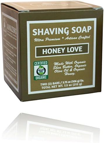 Organic Shaving SoapHoney Love UnisexTwo 3.75 oz Bars5in1 (Shave Shampoo Cond. Body & Beard Soap) Certified Organic by Oregon TilthMade W/Softening Butters & Oils & Org. Honey87% Organic!