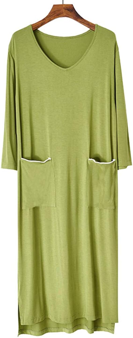 Amazon Ykzx パジャマ ワンピース ネグリジェ 部屋着 長袖 シャツワンピ 膝丈 ルームウェア レディース 綿100 ロング丈 寝間着 ルームワンピース パジャマ レディース ルームウェア ルームワンピース ネグリジェ 通販