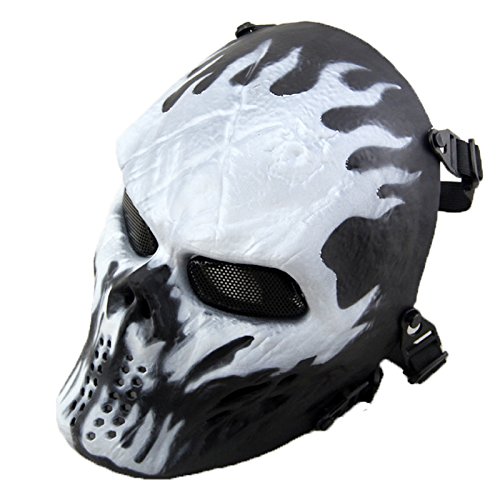 Creation Core Skull Skeletion Mask Outdoor Tactical Airsoft CS BB Gun Paintball Full face Protective mask Halloween/Party/Movie Props (Chost Fire)