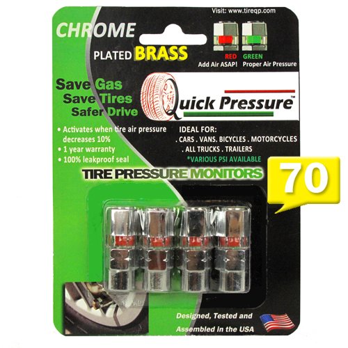 Quick Pressure QP-000070 Chrome Plated Brass 70 psi Tire Pressure Monitoring Valve Cap, (Pack of 4)