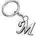 Monnel Stylish Letter M Simple Alphabet Key Ring Keychain with Velvet Bag Z-333, Silver, 3.4 (L) x 1.3 (W) x 0.1 (H) in inches