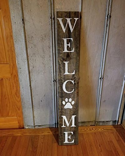 Vertical 5 ft. Rustic Farmhouse Welcome Sign with Paw Print