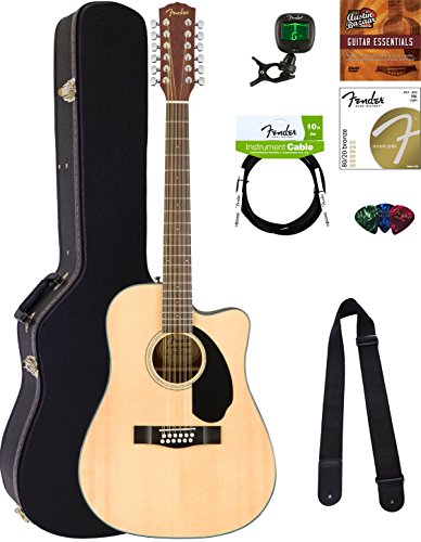 Fender CD-60SCE-12 Dreadnought Acoustic-Electric Guitar - 12 String, Natural Bundle with Hard Case, Cable, Tuner, Strap, Strings, Picks, Austin Bazaar Instructional DVD, and Polishing Cloth