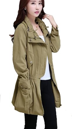 Amazon 人気 春のモッズコート 人気のカーキ色 ネイビー色の2色使用です 腰から裾がフレアなスカートのようでふんわりした印象です 商品 限定 巾着袋付き レディース 通販