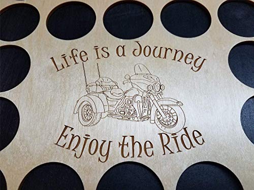 11x17"Life is a Journey" Motorcycle Trike Poker Chip Display Case with Oak Frame and Mat