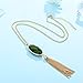 HUIMEI Long Tassel Pendant Necklace with Double Color Oval Shape Stone Reversible Pendant