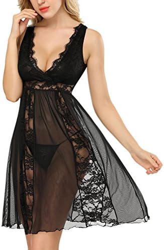 Womens Plus Size Lingerie Lace Babydoll Chemise V-Neck Nightgown Sexy Lingerie for Women S-4XL
