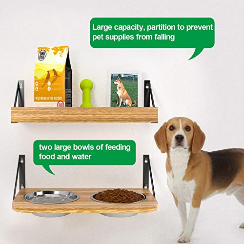 No/Brand BUYBAR Adjustable Raised Dog Bowls for Large Dogs Food and Water Height Wall Mounted Floating with Stand Shelf 2 Stainless Steel Elevated Pet Comfort Cat Feeding Bowl