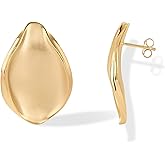 PAVOI 14K Gold Plated Sterling Silver Posts Chunky Vintage Organic Hammered Brushed and Textured Geometric Earrings for Women | Statement Earring Pair