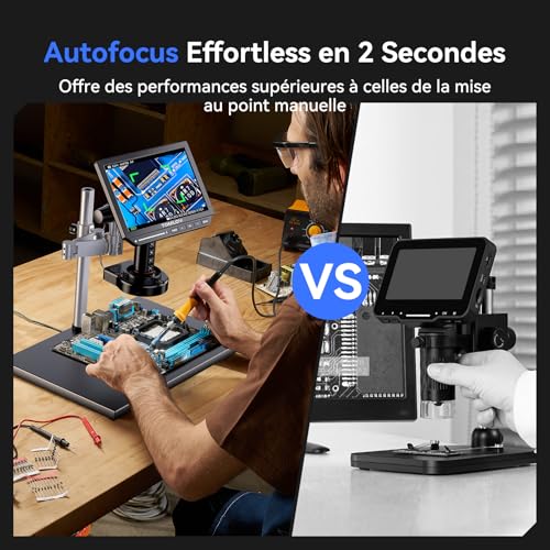 TOMLOV TM4K-AF Max Autofocus Digital Microscope 4K 2000X, HDMI 10.1" IPS Screen with 360 Rotatable Arm, 52MP Camera for Parts and Soldering with Ring Light, Compatible PC/TV, 64GB