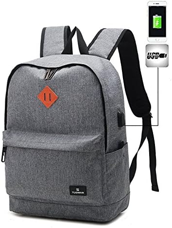 Greatan Lightweight Canvas Backpack School Bookbag 15.6 inch Laptop Rucksack Notebook Travel Bag with USB Charging Port