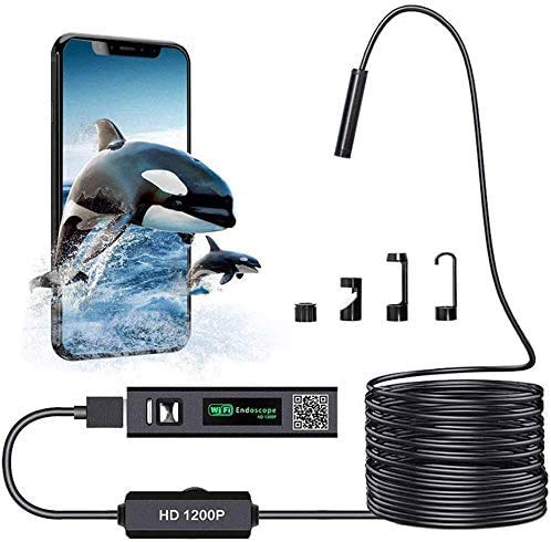 WiFi Endoskop, Kabelloses Inspektionskamera WiFi Endoskopkamera 1200P HD wasserdichte 10M Halbsteife Kabel Boreskope…