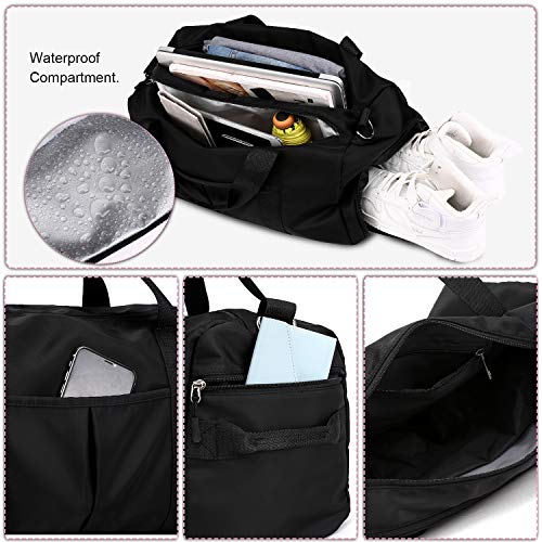 Sports Gym Bag Travel Duffel Bags with Dry Wet Pocket & Shoes Compartment for Women and Men (Black)