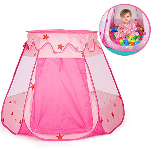 Anyshock Folding Ball Pit Play Tents Indoor and Outdoor Princess Large Space PlayHouse Castle Tent Toys as a Best Gift for 1 to 8 Years Old Kids Boy Girls Baby Infant(Pink) …