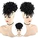 LEOSA Afro Puff Drawstring Ponytail Bun with Bangs Synthetic Short Kinky Curly Ponytail Updo Hair Extensions with Two Clips Natural Looking Curly Women