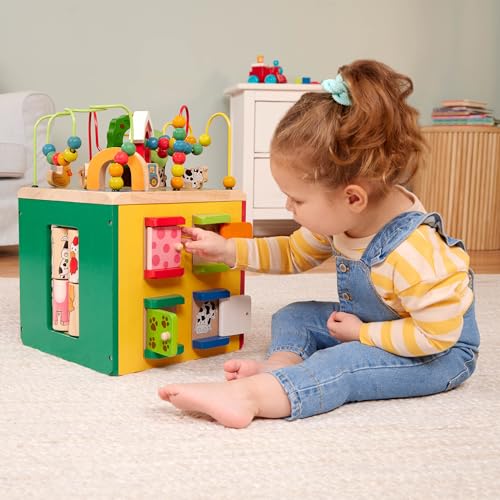 Battat – Activity Cube With Farm Theme – Educational Wooden Toys