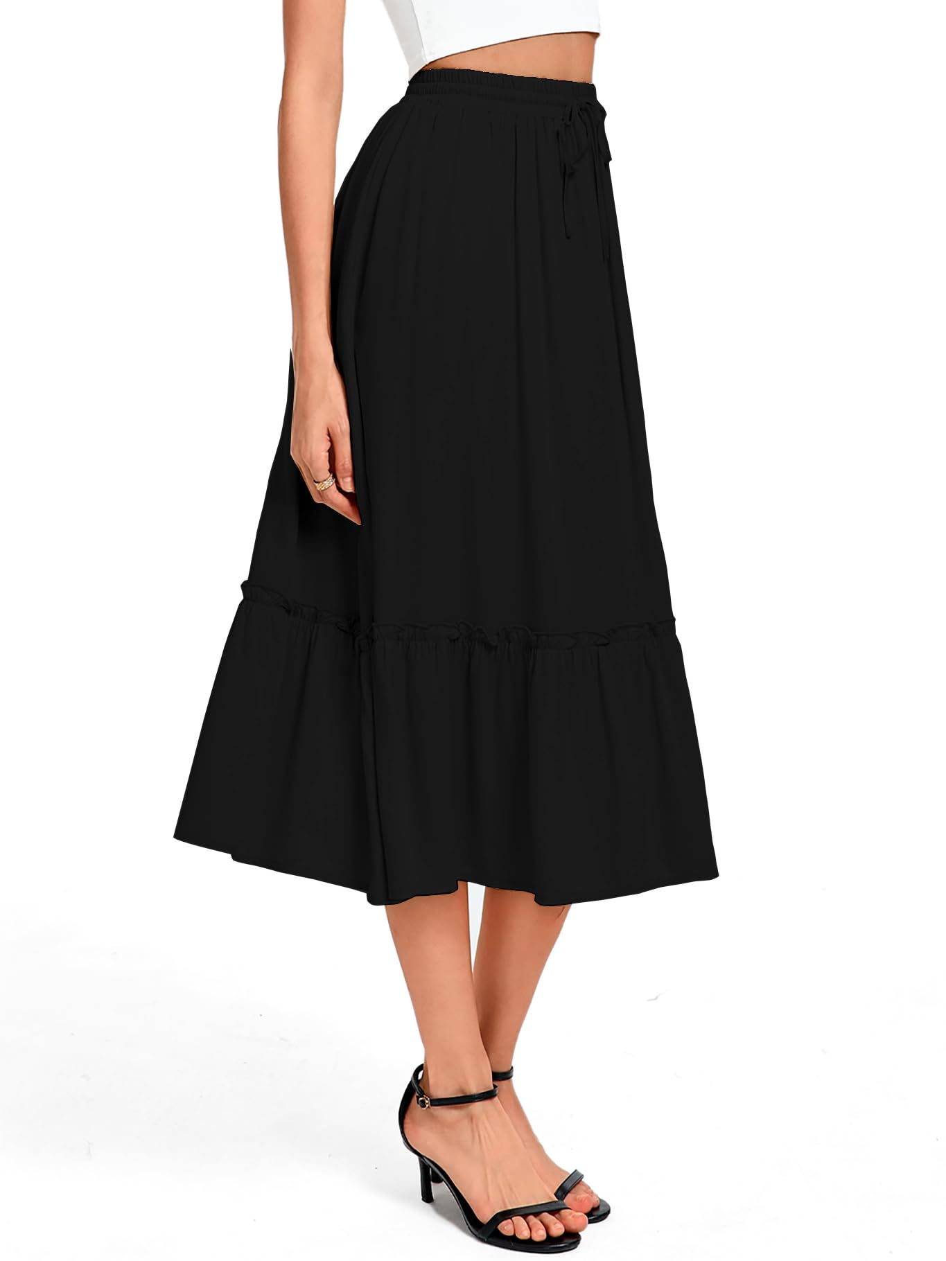 Condition photo showing New/Like New for urban coco women's elastic waist flowy a-line midi long skirt below knee with pockets(black,s)