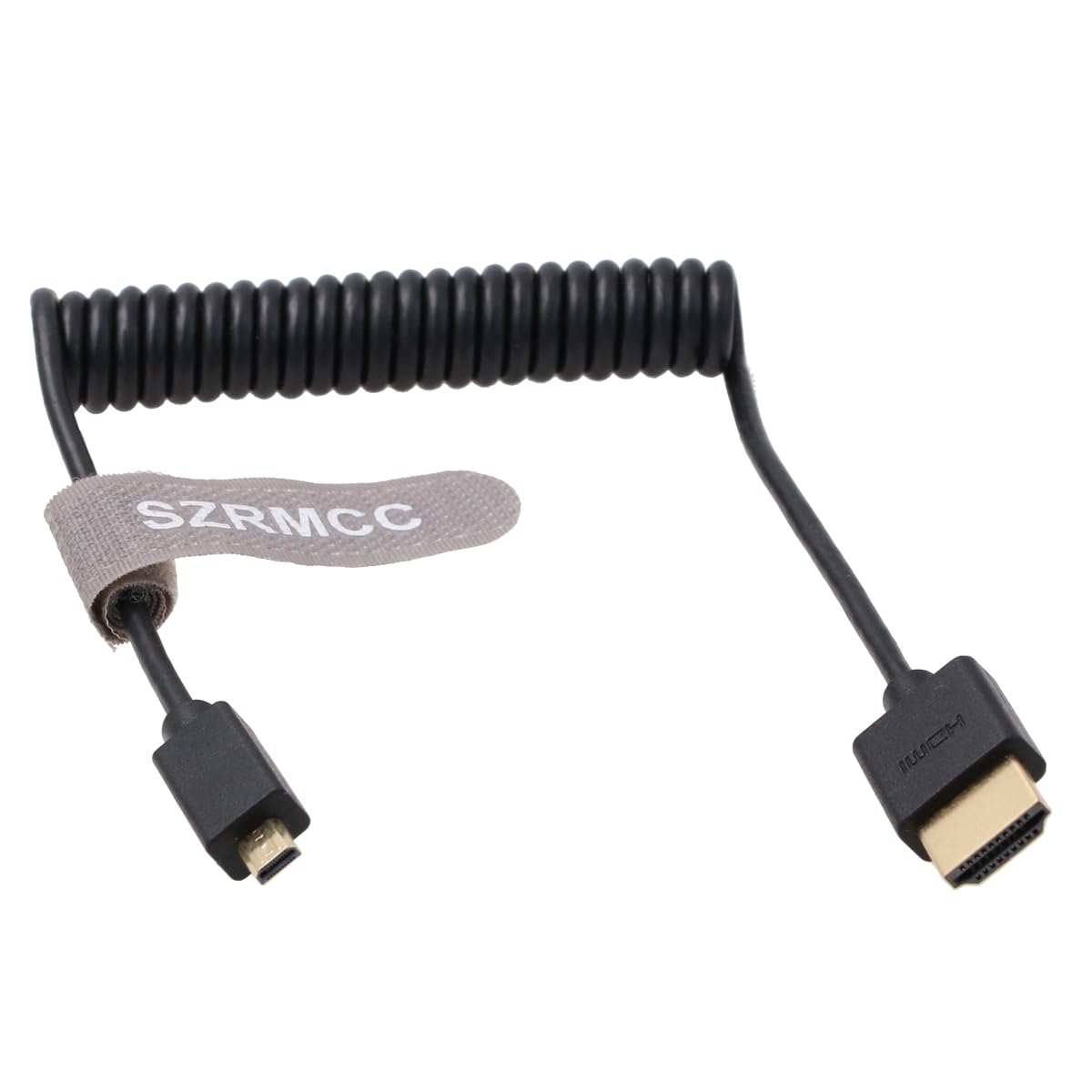 SZRMCC Right Angled Micro HDMI to Full HDMI High Speed Coiled Cable for Canon Sony DSLR Camcorders Camera ATOMOS Monitor (Straight Coiled Cable)