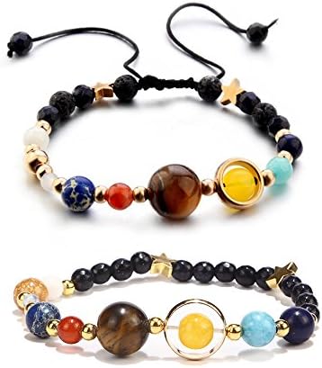 Domucos Natural Stone Beads Bracelets Bangles Travel beauty Agate bracelet women men cute Saturn Beads Bracelet with tightening strings Bangle for girl-2 Assorted