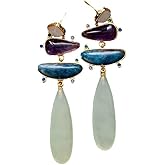 Yomisa Boho Dangle Earrings for Women Gold Silver,Statement Earrings Amethyst Jade Pearl Drop Dangle Earrings for Women Trendy Jewelry Gifts,Lightweight Western Handmade Natural Stones Drop Earrings