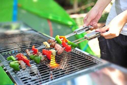 ChefGiant Kebab Barbecue Skewer (2 Prong) 17 ¾” Long Lock and Slide Shish Kebob Skewer Stainless Steel BBQ Sliding Stick for Meat and Vegetables