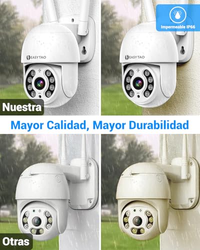 E T EASYTAO | Cámara de Seguridad Exterior WiFi, ICsee O Tris Home App, 2MP Pan&Tilt 360 Grados, Mini PTZ Cámara Inalámbrica Exterior con Visión Nocturna con Audio Bidireccional
